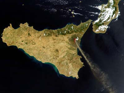 Sicily, Etna ash plume