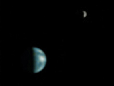 Earth, moon seen from Mars